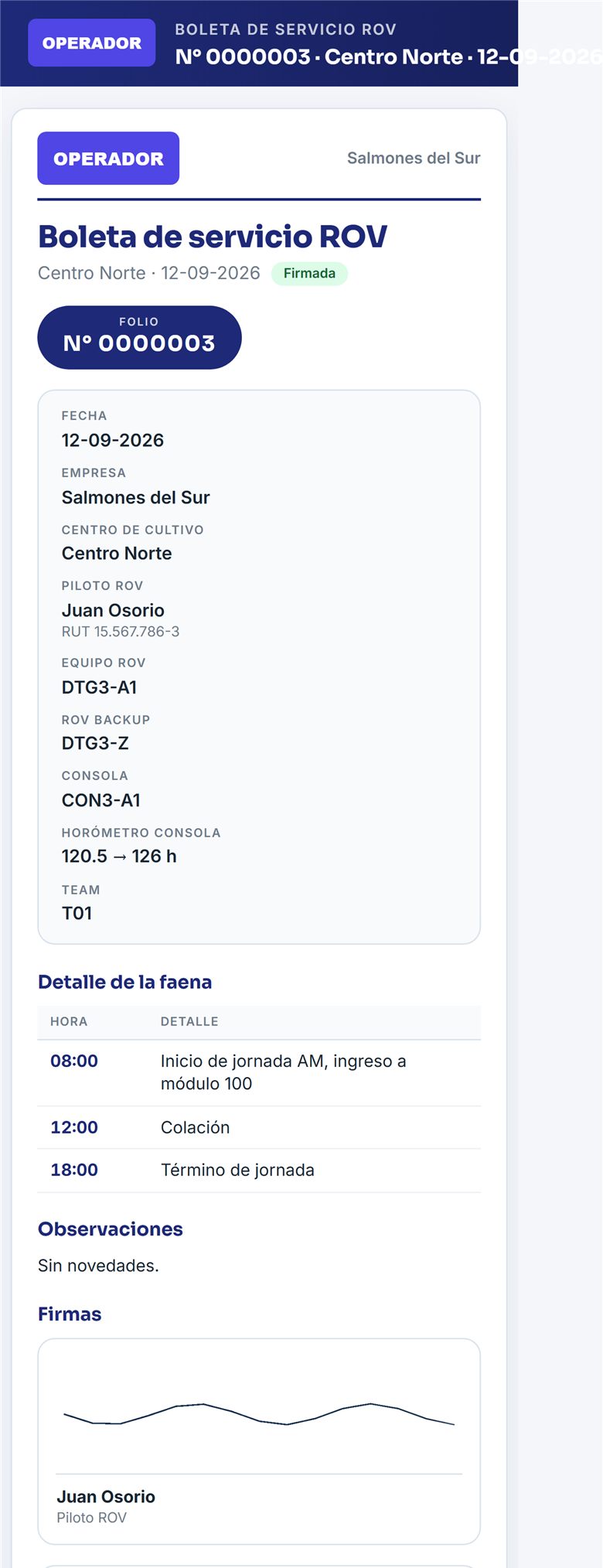 Boleta firmada por el jefe de centro desde el celular